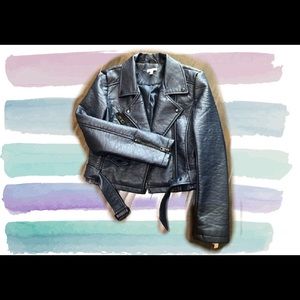 Silence & Noise NWOT Navy Moto Faux Leather Jacket